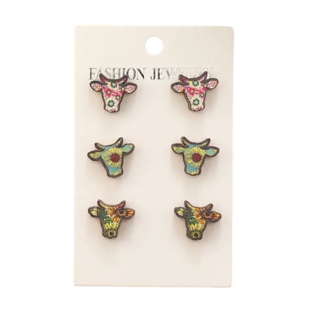 Floral Cow Stud Earrings